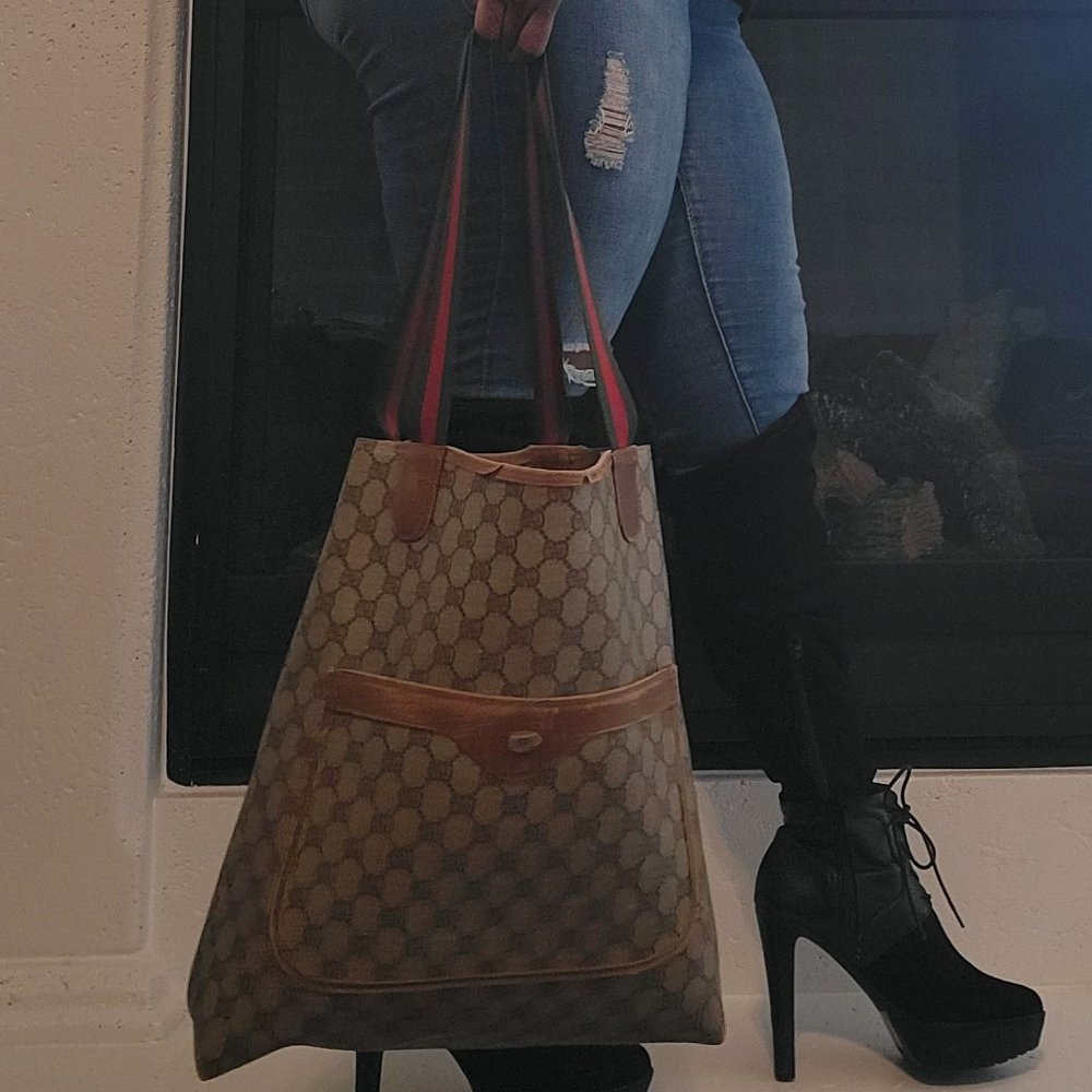 🎉 VINTAGE GUCCI SHERRY LINE TOTE WITH LEATHER JACQUARD MONOGRAM